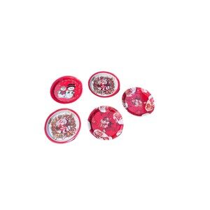 Vtg Set of 5 Holiday Christmas Metal Tin Coasters Snowman Santa 3.25 Inches